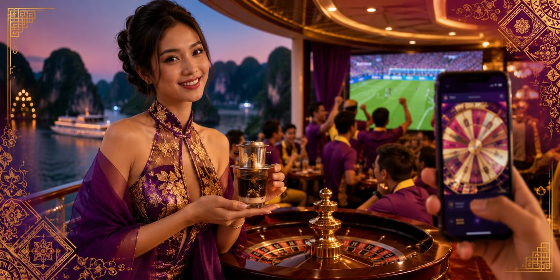 Người chơi Roulette trực tuyến tại Vịnh Hạ Long thưởng thức cà phê buổi sáng với giao diện casino